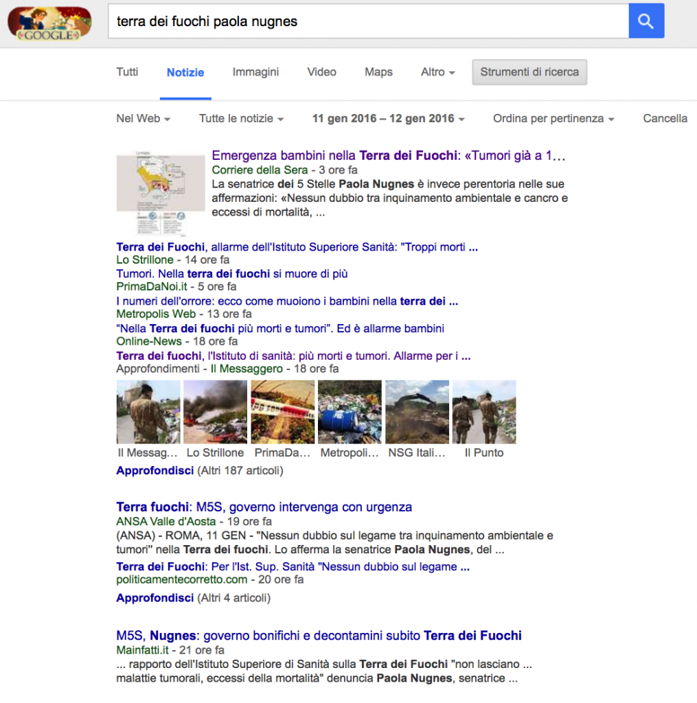 Risultati del lancio del comunicato stampa sulla "Terra dei Fuochi"